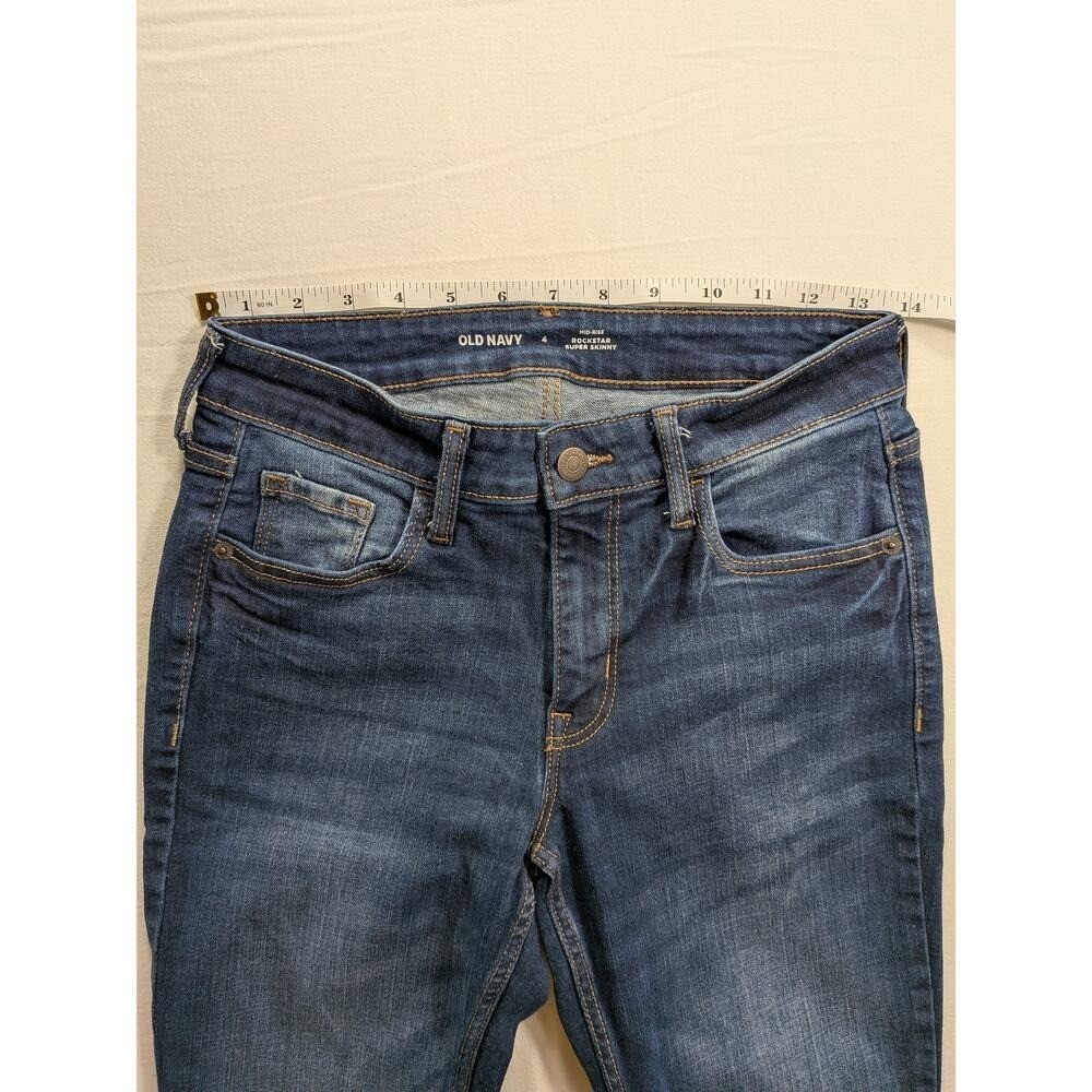 Old Navy Jeans Women 4 Medium Dark Wash Mid Rise Rockstar Super Skinny Stretch - Picture 4 of 8